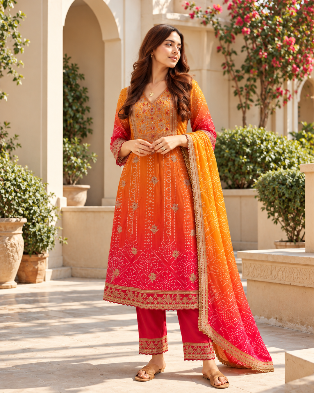 Sunrise Ombre Bandhani Print Dress Set