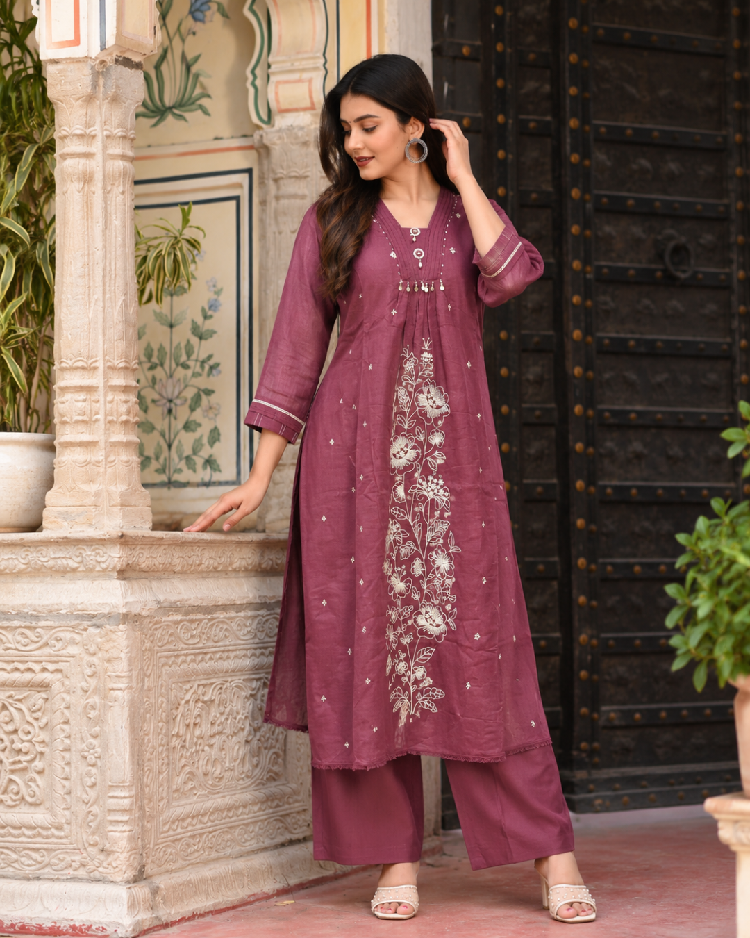 Plum Vine Embroidered Sharara Set