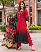 Crimson & Black Ombre Mirror Work Dress Set