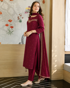 Wine Maroon Embroidered South Cotton Suit