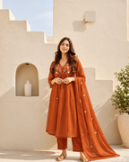 Rust Terracotta Mirror & Tassel A-Line Dress Set