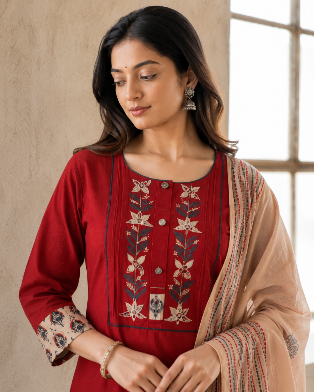 Ruby Red Handloom South Cotton Palazzo Set