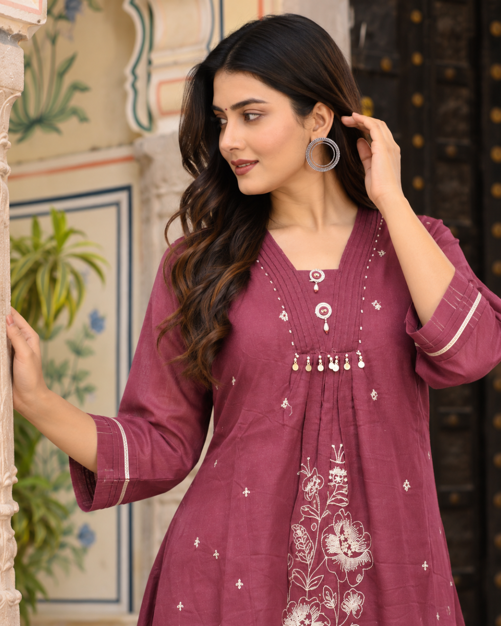 Plum Vine Embroidered Sharara Set
