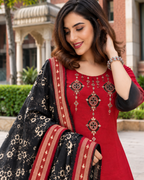 Crimson & Black Ombre Mirror Work Dress Set