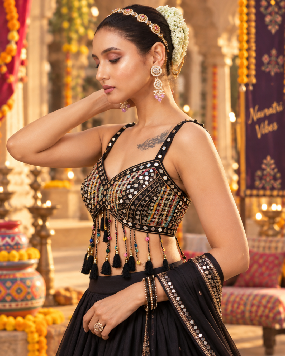 Black Mirror Jaal Tassel Blouse