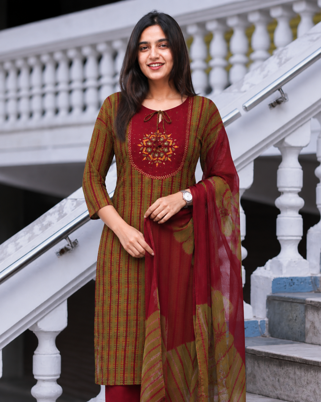 Olive & Rust Ajrakh South Cotton Suit