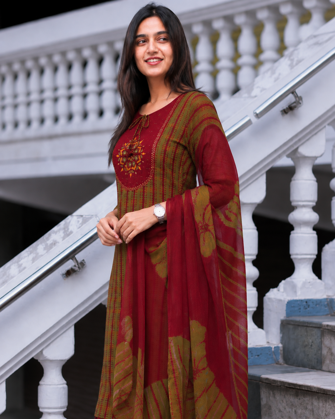Olive & Rust Ajrakh South Cotton Suit