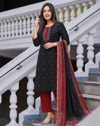 Black Handcrafted South Cotton Suit Set