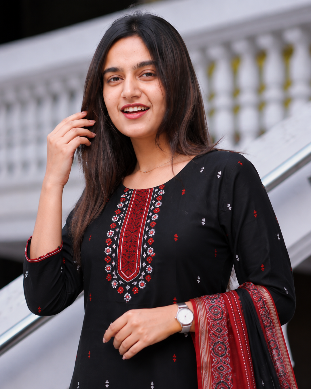 Black Handcrafted South Cotton Suit Set