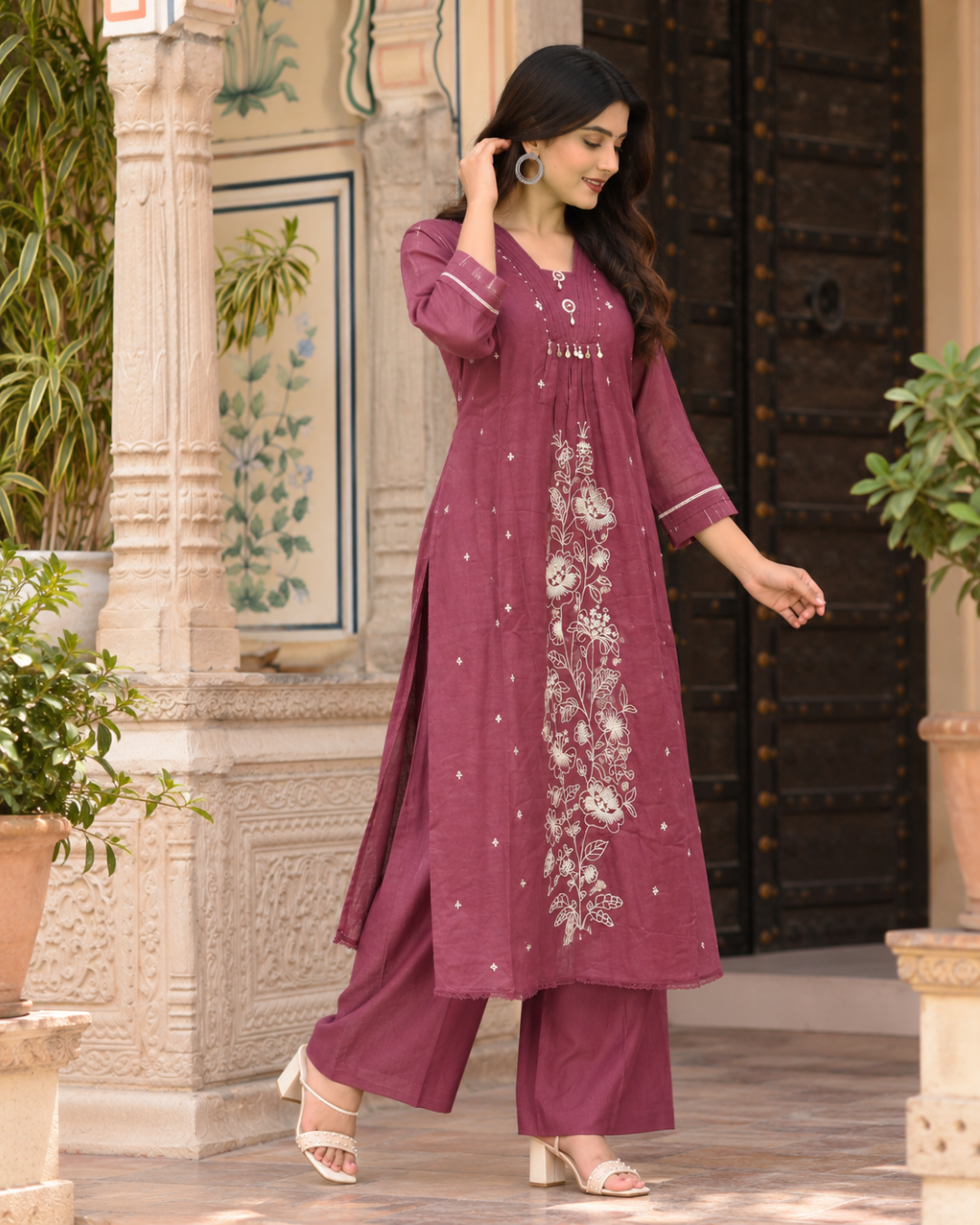 Plum Vine Embroidered Sharara Set