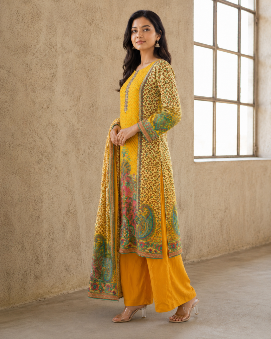 Mustard Yellow Paisley Print Palazzo Set