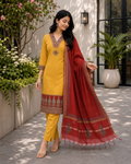 Mustard Hand-Embroidered South Cotton Suit