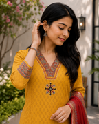 Mustard Hand-Embroidered South Cotton Suit