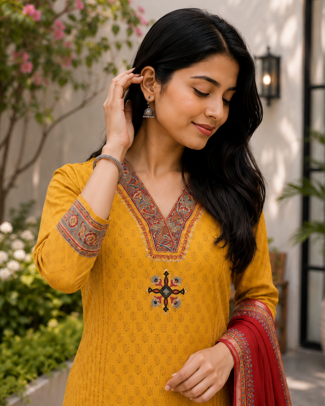 Mustard Hand-Embroidered South Cotton Suit