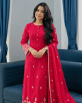 Hot Pink Heavy Embroidered Cotton Suit