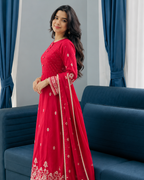 Hot Pink Heavy Embroidered Cotton Suit