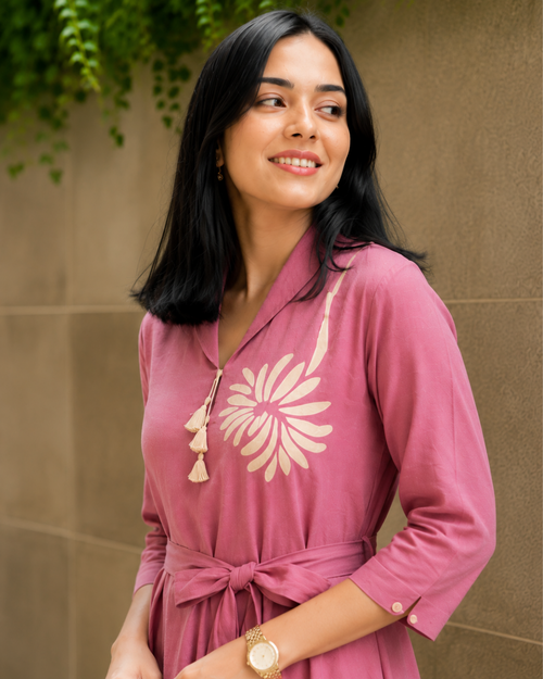 Blush Pink Floral Cotton Slub Dress