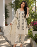 Ivory Floral Embroidered Jute Cotton Suit