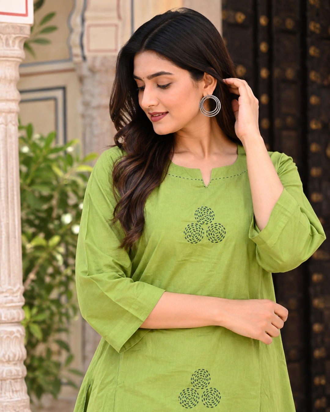 Parrot Green Floral Booti Dress Set
