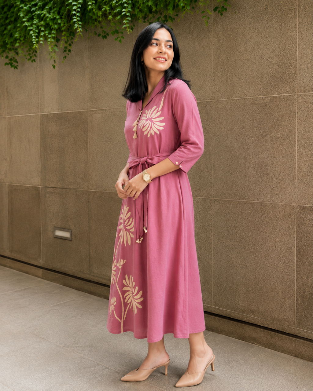 Blush Pink Floral Cotton Slub Dress